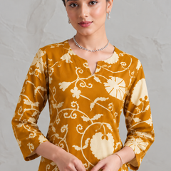 Elegant Mustard Printed Cotton Co-Ord Set