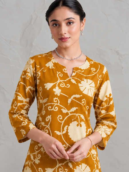 Elegant Mustard Printed Cotton Co-Ord Set