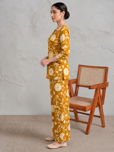 Elegant Mustard Printed Cotton Co-Ord Set
