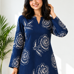 Elegant Navy Floral Printed Co-Ord Set