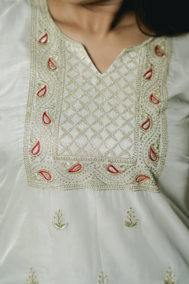 white panchrangi organza suit set for women
