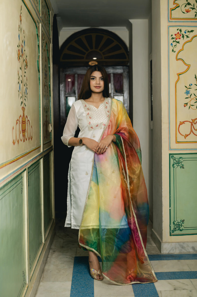 party wear white indian suit set for women
