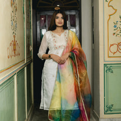 party wear white indian suit set for women
