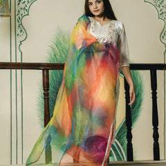 designer white organza kurta set with bow pants
