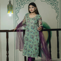 floral organza indian suit set with satin pants
