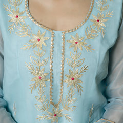 sky blue organza gota patti suit set for women
