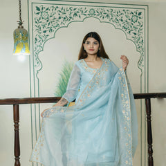 festive sky blue salwar suit with embroidered dupatta

