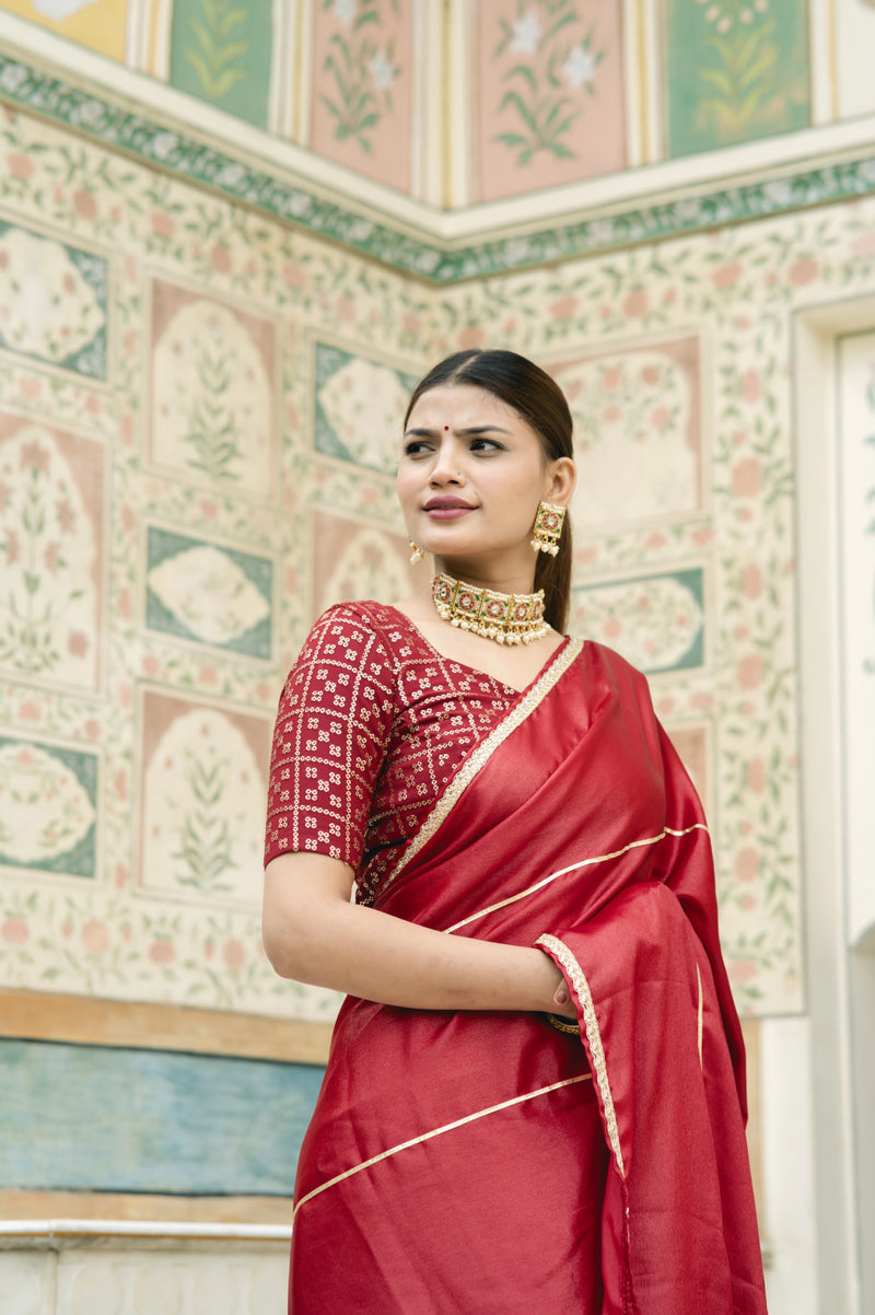 festive maroon saree with designer blouse
