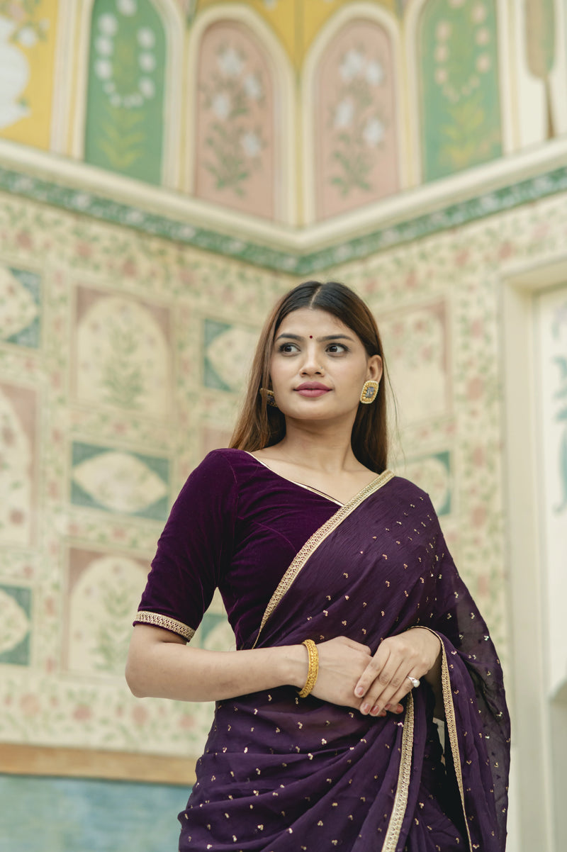 festive georgette saree violet color
