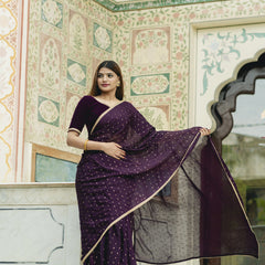 traditional purple saree party outfit
