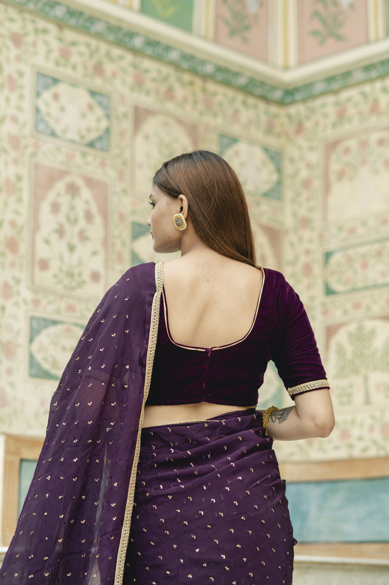 party wear purple saree with blouse
