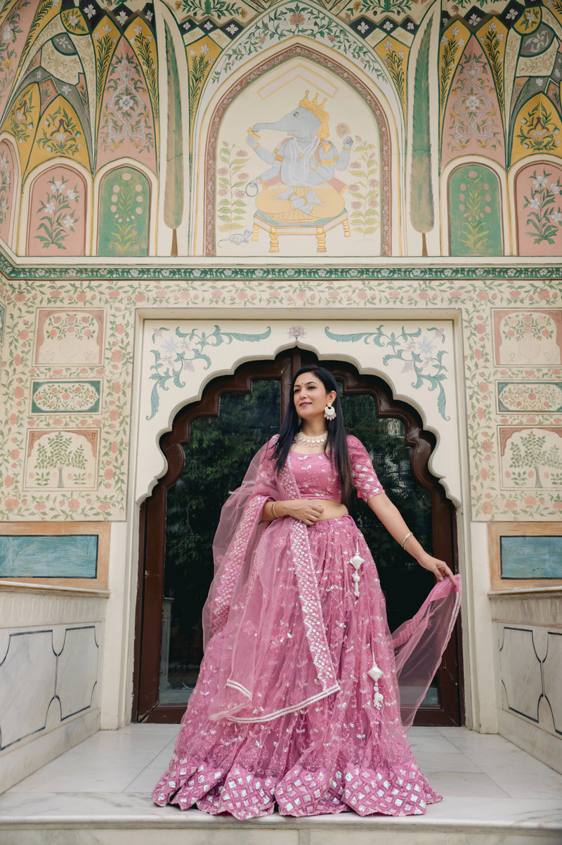 designer pink bridal party lehenga

