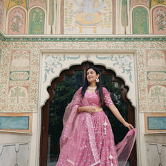 designer pink bridal party lehenga
