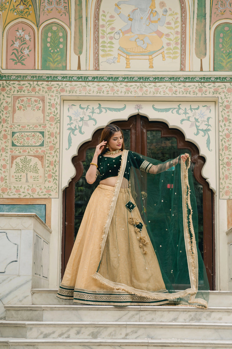 Reception wear gold ethnic lehenga