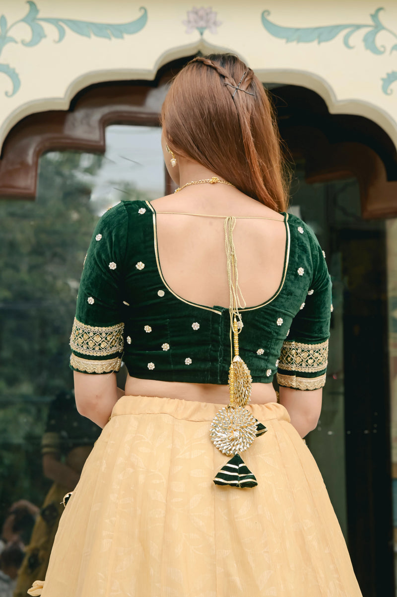 Festive lehenga with net dupatta
