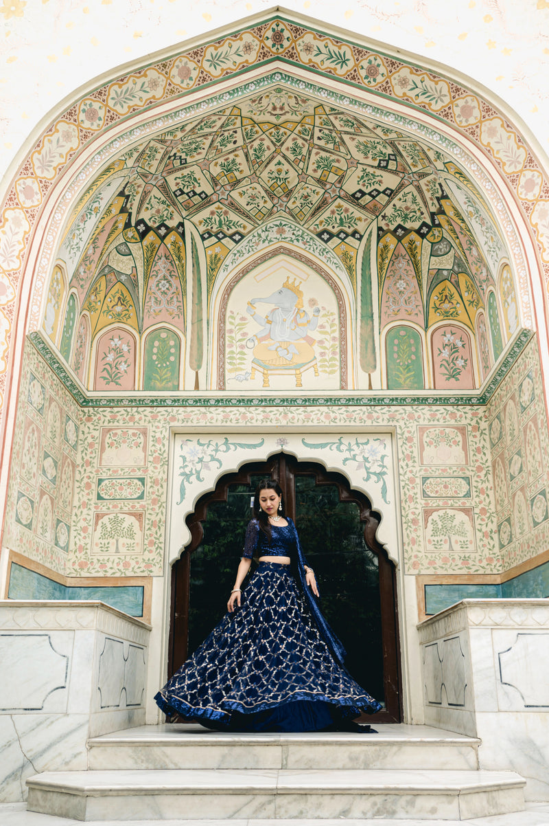 Traditional blue bridal style lehenga
