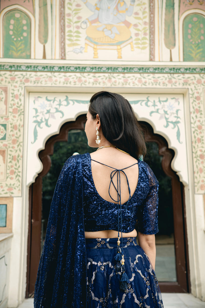Navy blue sequin lehenga set
