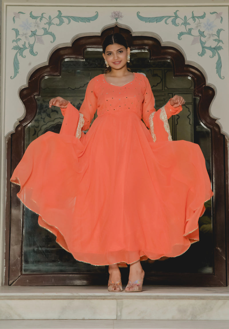Festive orange Anarkali dress