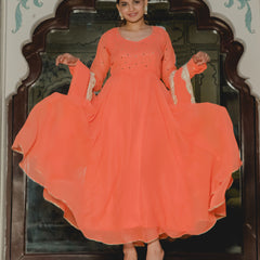 Festive orange Anarkali dress