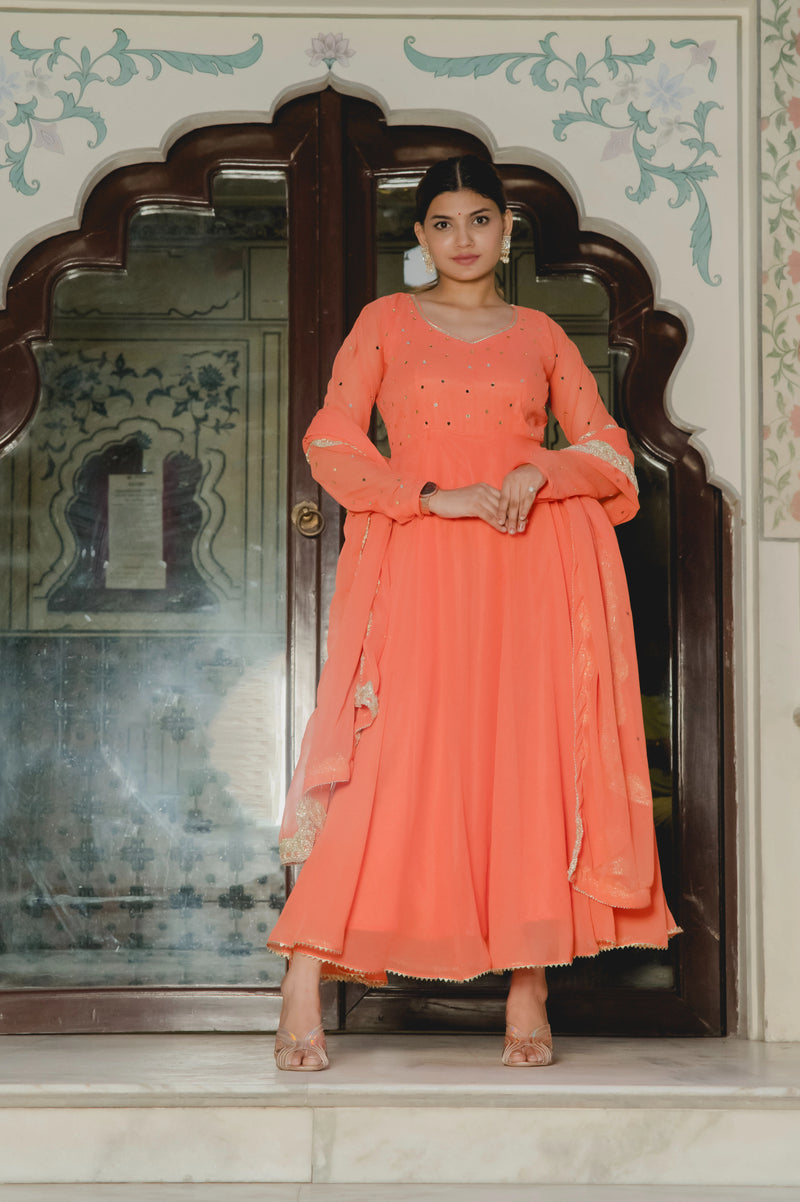 Orange ethnic Anarkali outfit