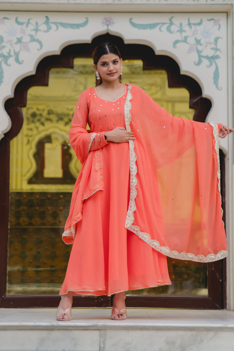 Elegant orange Anarkali wear