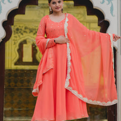 Elegant orange Anarkali wear