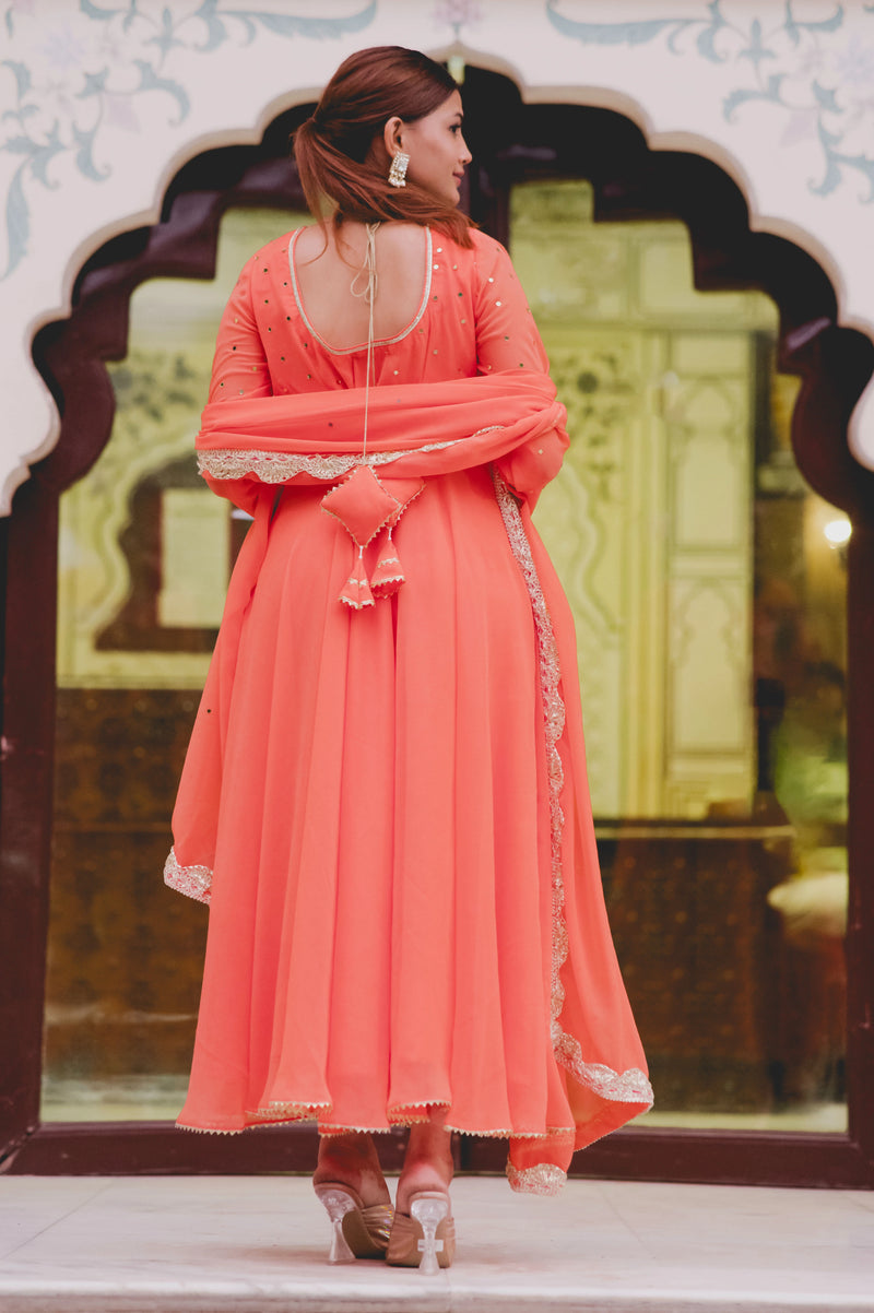 Orange georgette Anarkali suit