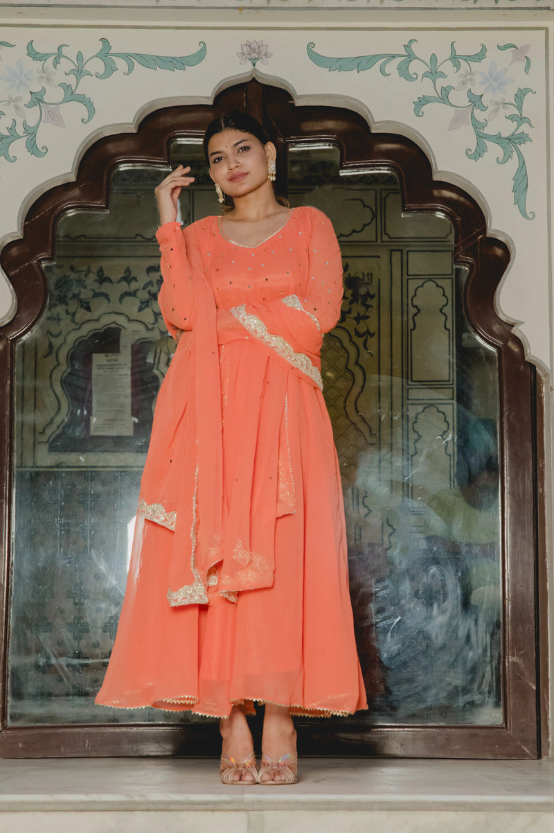 Party wear orange Anarkali