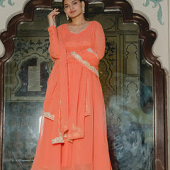 Party wear orange Anarkali