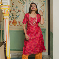Women Leheriya Organza Suit Set

