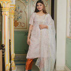 white Print Organza Suit Set front view
