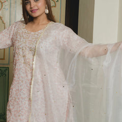 white Print Organza Suit Set close view
