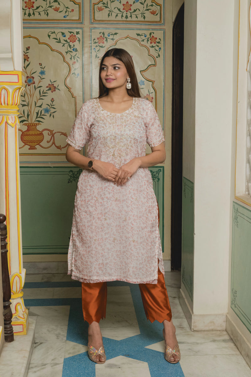 white Print Organza Suit Set

