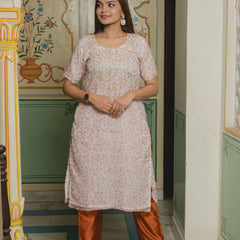 white Print Organza Suit Set
