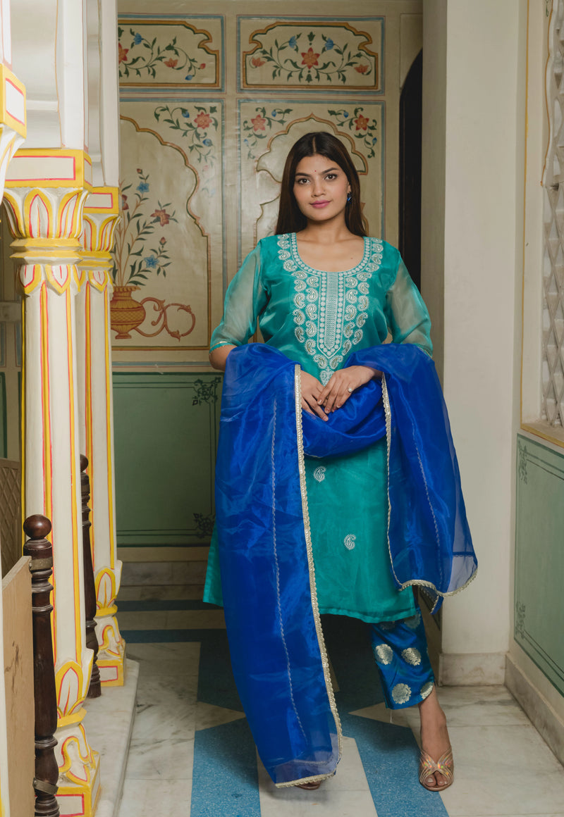 Ramagreen Brocade Pant Suit Set front view
