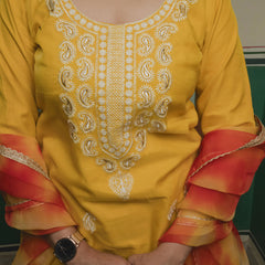 Yellow Tie And Dye Suit Set Close View