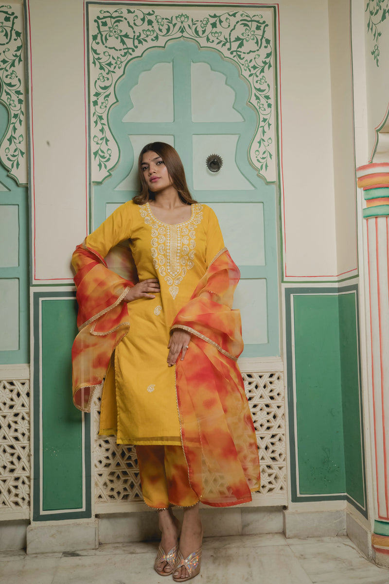 Yellow Tie And Dye Suit Set
