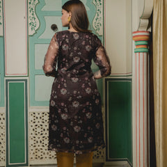 Brown And Golden With Floral Organza Suit Set back view
