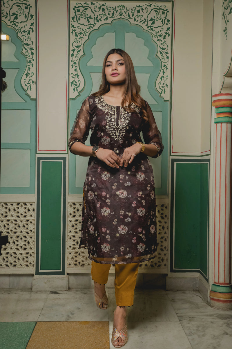 Brown And Golden With Floral
