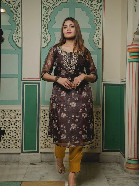 Brown And Golden With Floral
