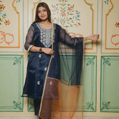 Thread work blue ethnic suit
