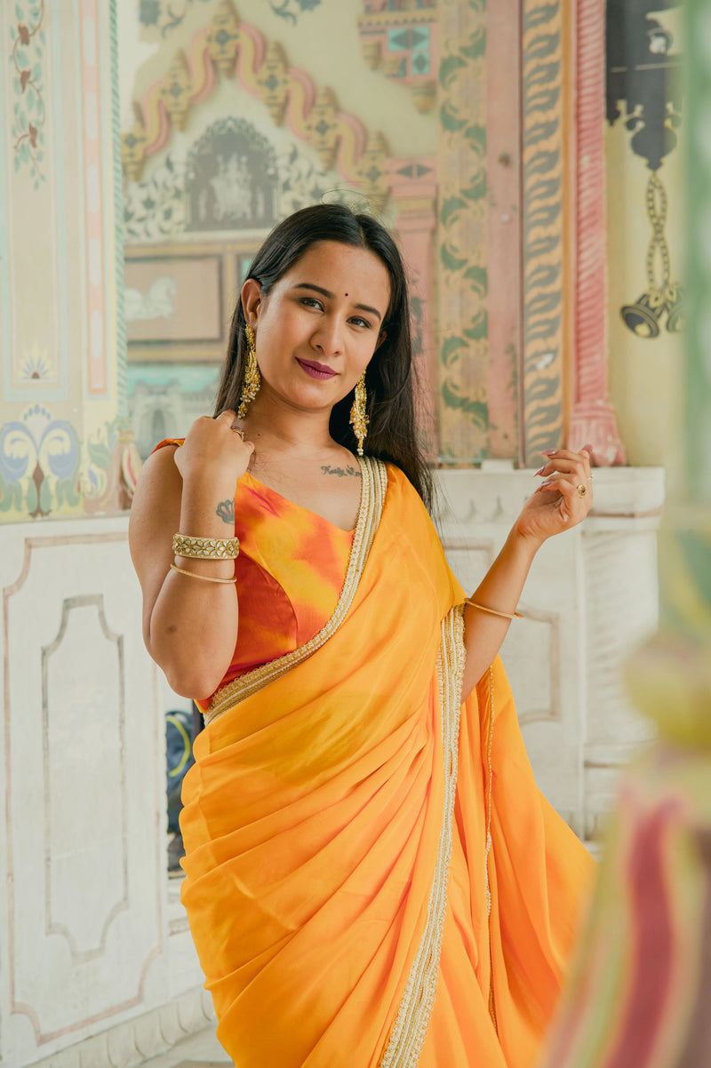 Traditional yellow saree with border
