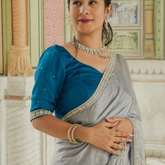 Grey party wear saree with border

