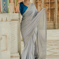 Grey party wear saree with border
