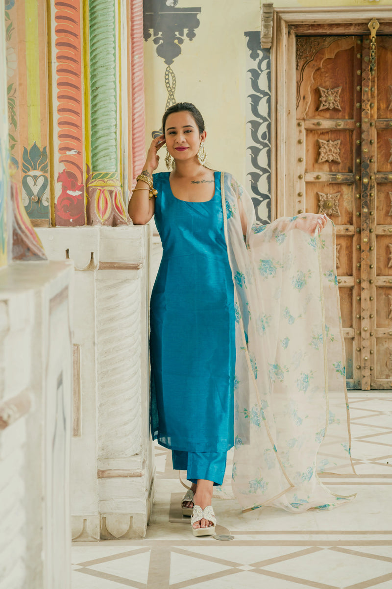 Elegant blue party wear suit set

