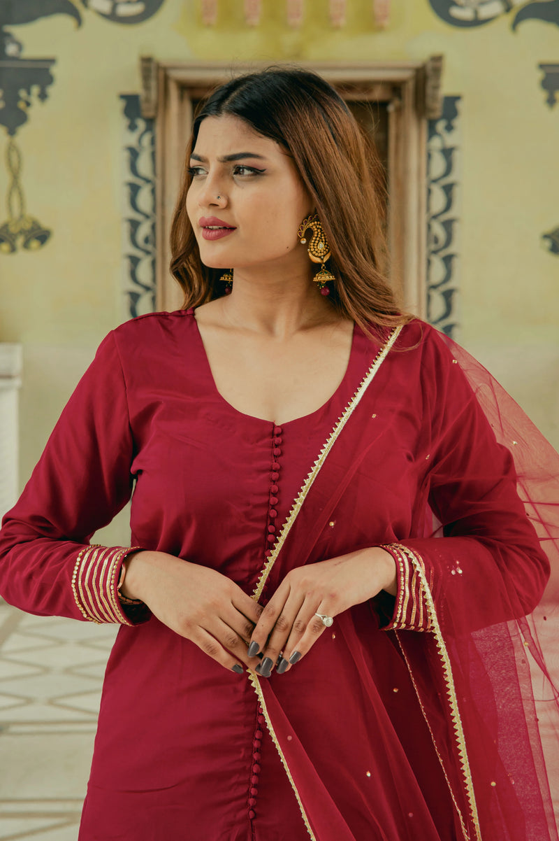 Traditional maroon outfit with stone dupatta
