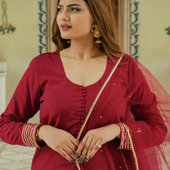 Traditional maroon outfit with stone dupatta
