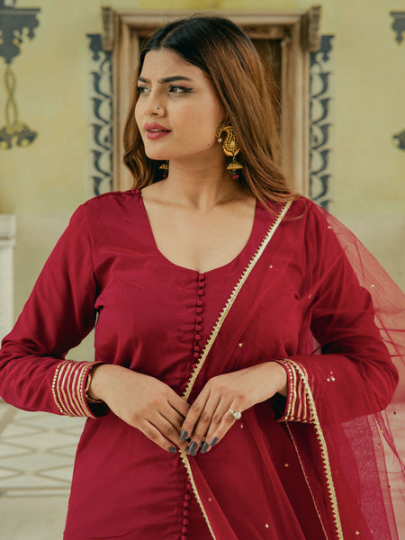 Traditional maroon outfit with stone dupatta
