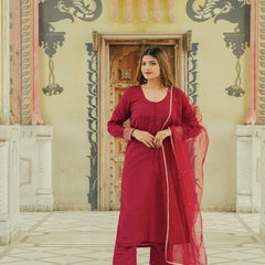Elegant maroon party wear suit for women
