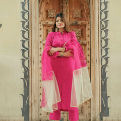 Crepe satin salwar suit in pink color
